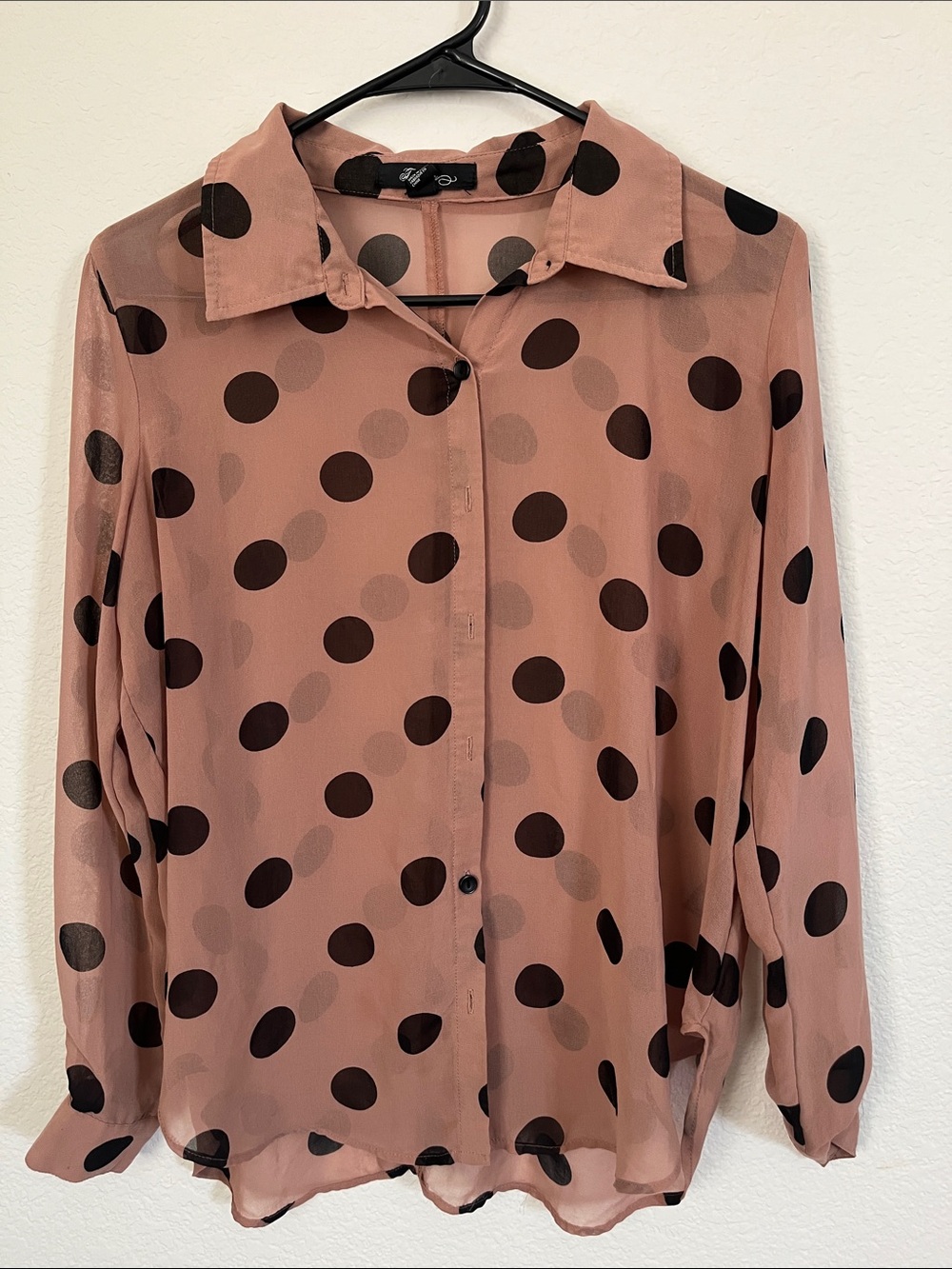 Forever 21 Tan Button-Front Polka Dot Blouse